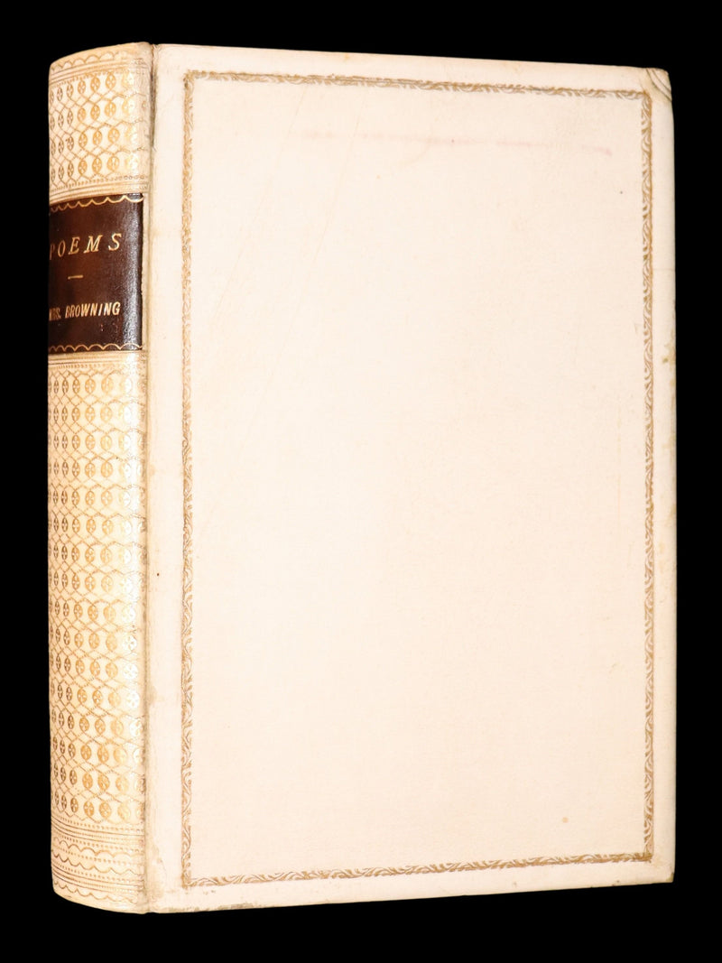 1887 Rare Book in vellum binding - Poems by Elizabeth Barrett Browning