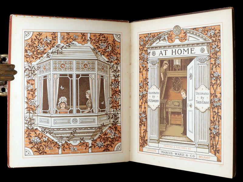 1881 Rare Book - At Home Illustrated by J. G. Sowerby, Decorated by Thomas Crane