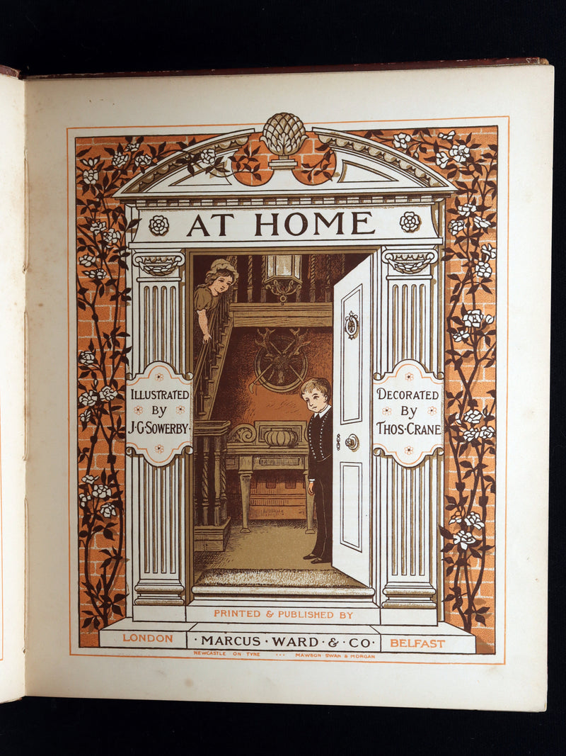 1881 Rare Book - At Home Illustrated by J. G. Sowerby, Decorated by Thomas Crane