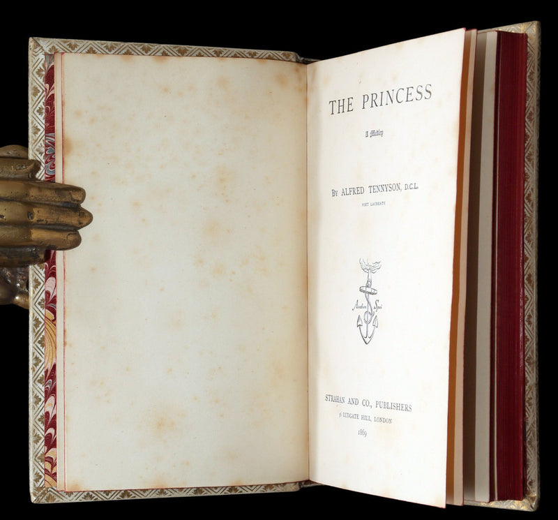 1869 Rare Vellum Book - The Princess: A Medley by Alfred Tennyson