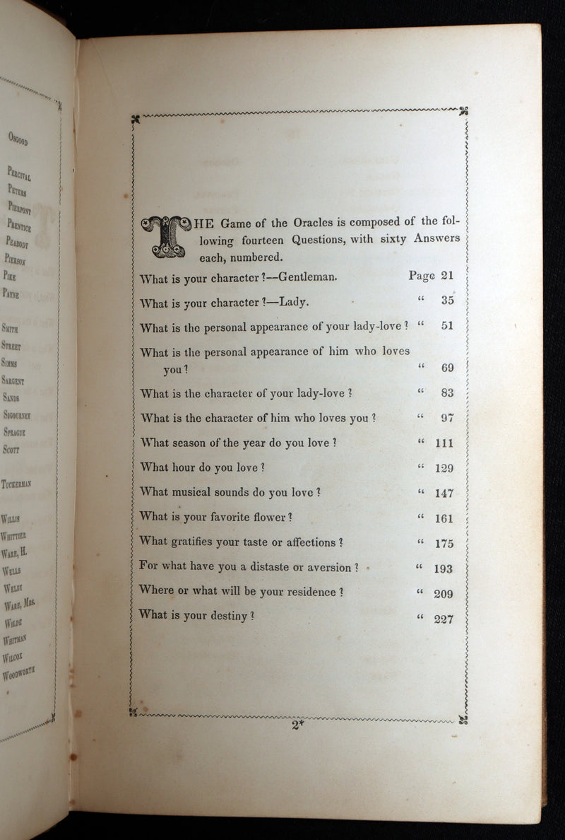 1847 Victorian Fortune Telling Book - Oracles from the Poets by Caroline Gilman
