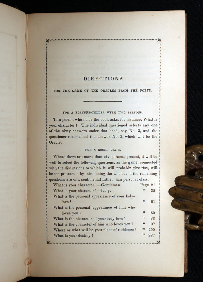 1847 Victorian Fortune Telling Book - Oracles from the Poets by Caroline Gilman