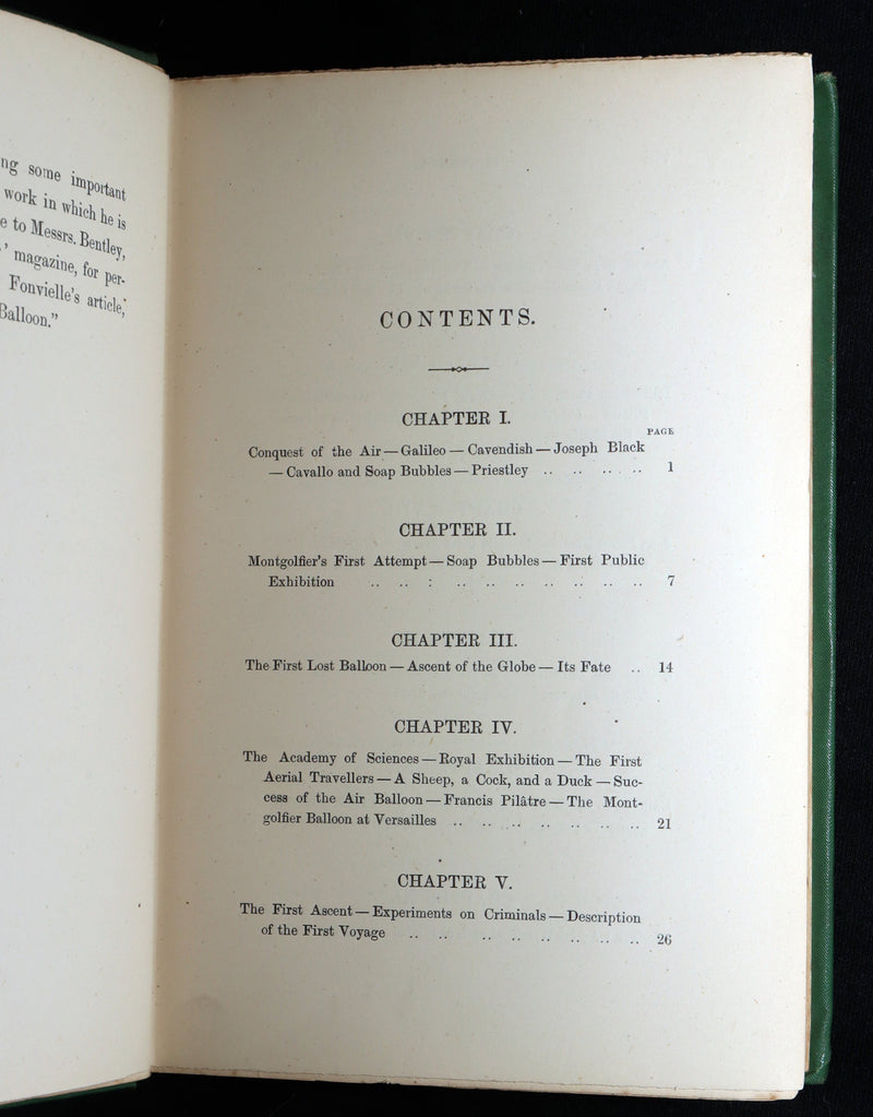 1877 First Edition - Adventures in the Air,  Great Aeronauts by de Fonvielle