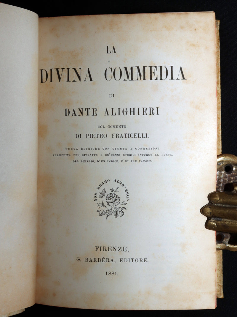 1881 Italian Vellum Book - La Divina Commedia di Dante Alighieri, Divine Comedy