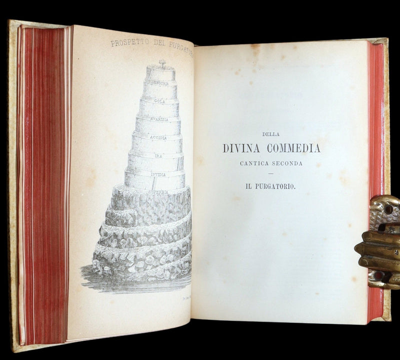 1881 Italian Vellum Book - La Divina Commedia di Dante Alighieri, Divine Comedy