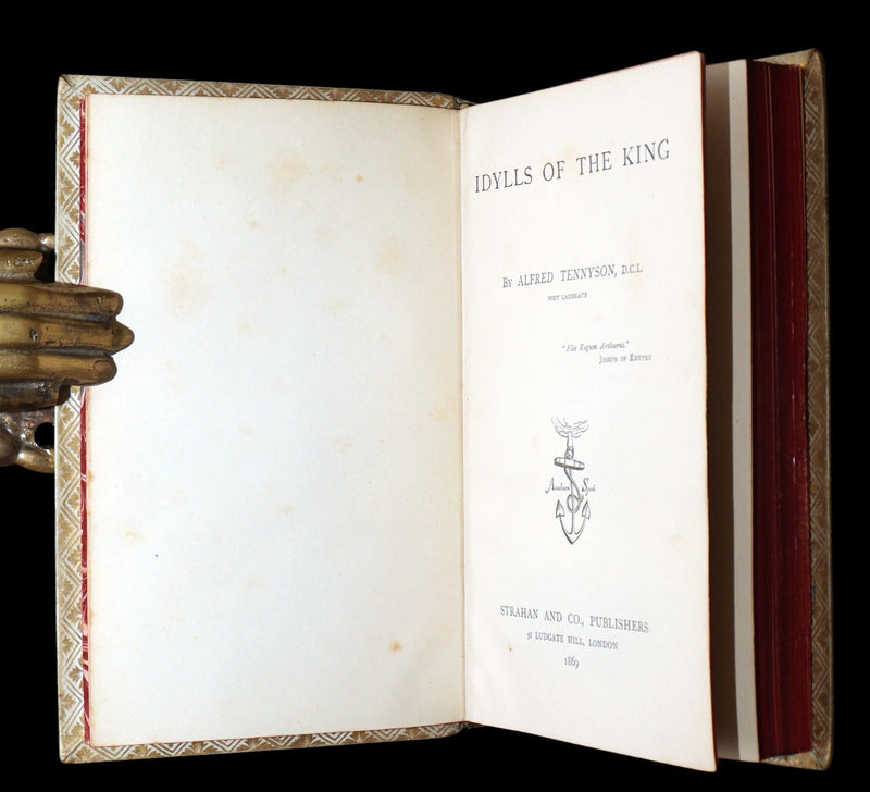 1869 Rare Vellum Book - Alfred Tennyson Idylls of the King, Hand-Illuminated