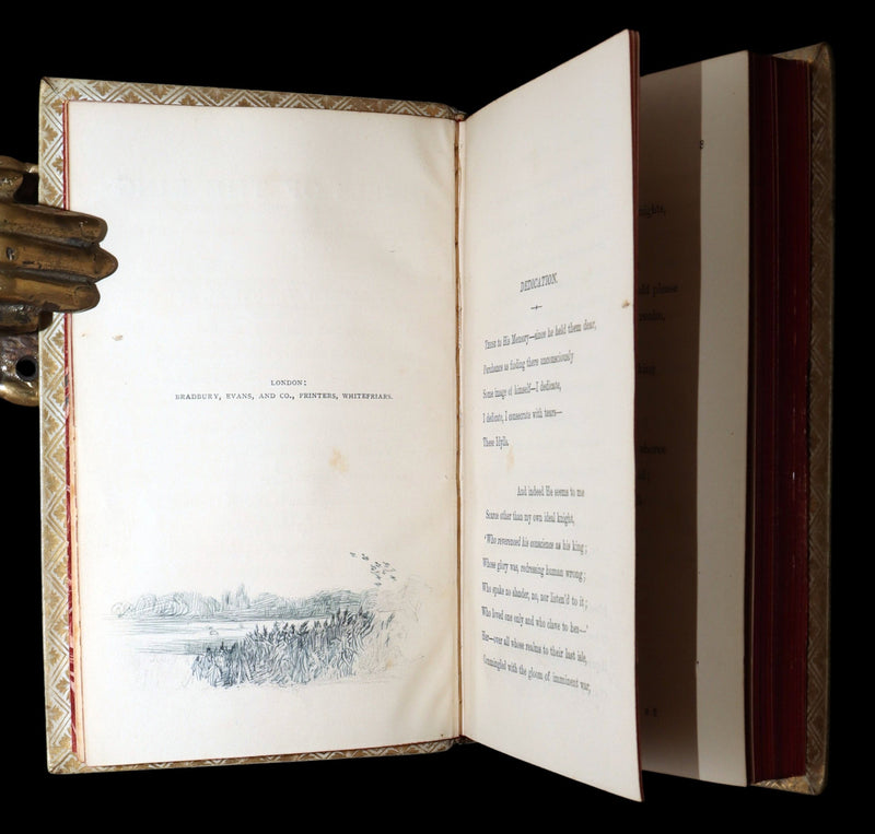 1869 Rare Vellum Book - Alfred Tennyson Idylls of the King, Hand-Illuminated