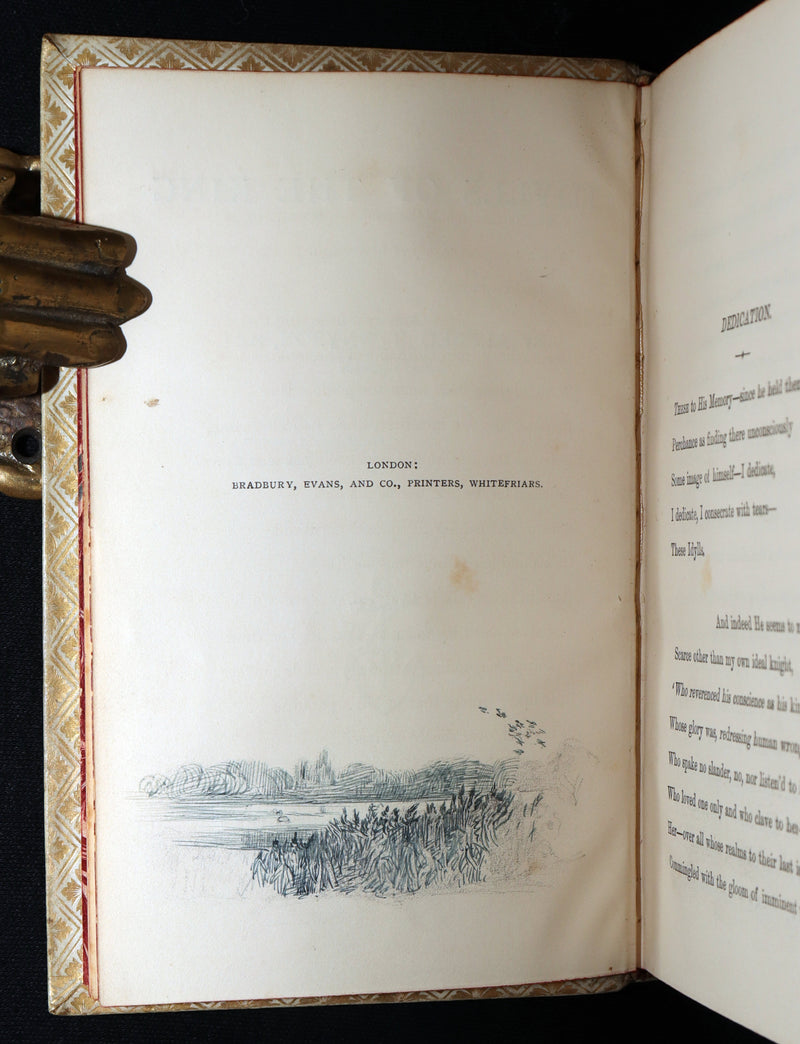 1869 Rare Vellum Book - Alfred Tennyson Idylls of the King, Hand-Illuminated