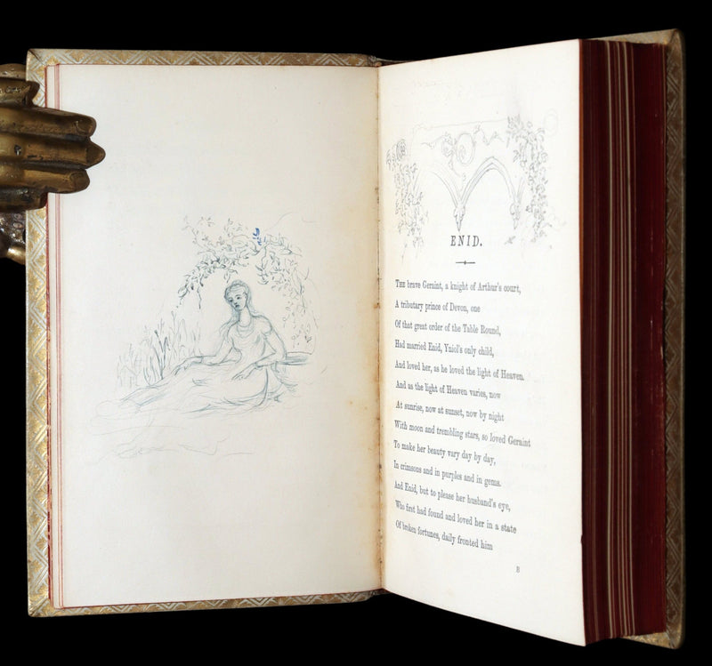 1869 Rare Vellum Book - Alfred Tennyson Idylls of the King, Hand-Illuminated