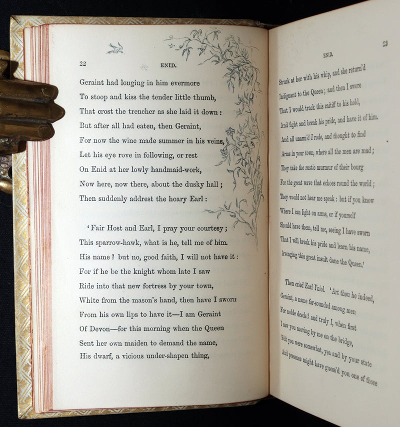 1869 Rare Vellum Book - Alfred Tennyson Idylls of the King, Hand-Illuminated