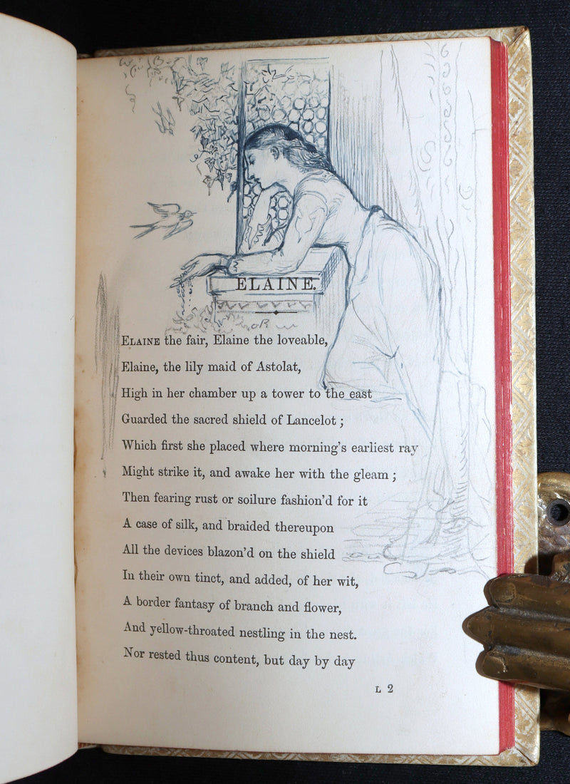 1869 Rare Vellum Book - Alfred Tennyson Idylls of the King, Hand-Illuminated
