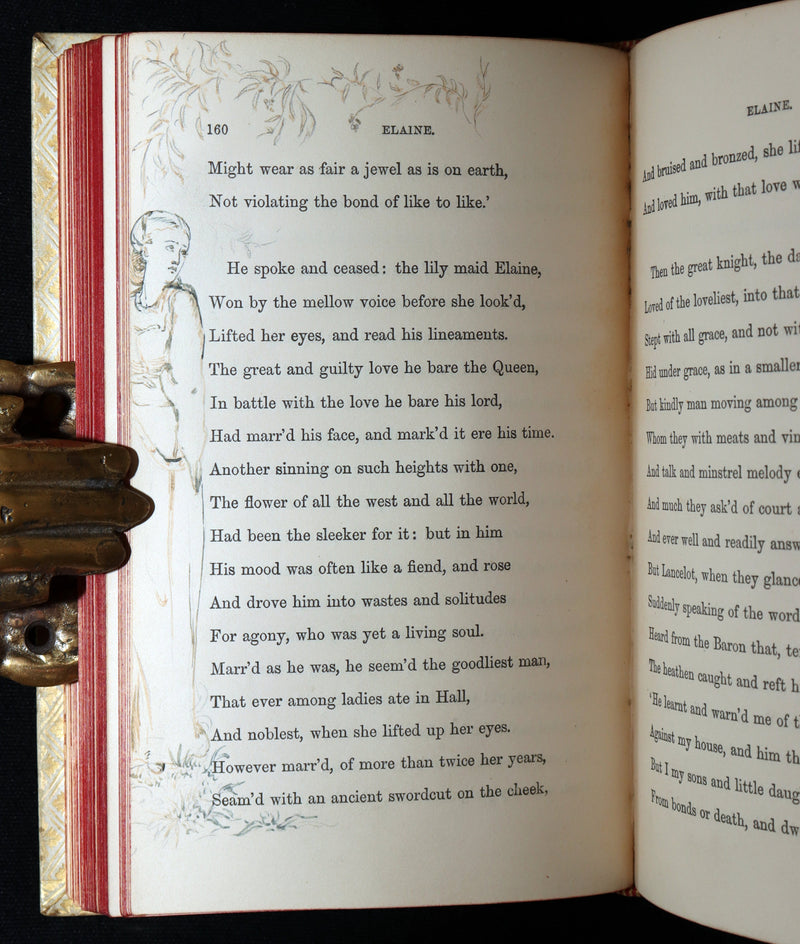 1869 Rare Vellum Book - Alfred Tennyson Idylls of the King, Hand-Illuminated