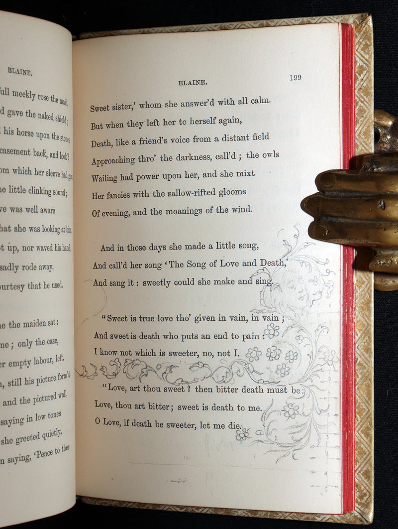 1869 Rare Vellum Book - Alfred Tennyson Idylls of the King, Hand-Illuminated