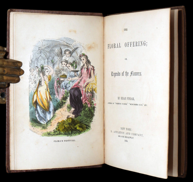 1854 Scarce Book - Floral Offering, Legends of Flowers, Hand-Colored Plates