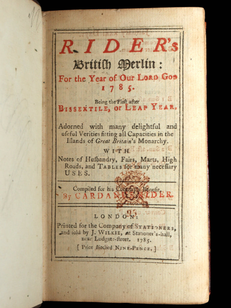 1785 Rare Book - Rider’s British Merlin for the Year of Our Lord God 1785