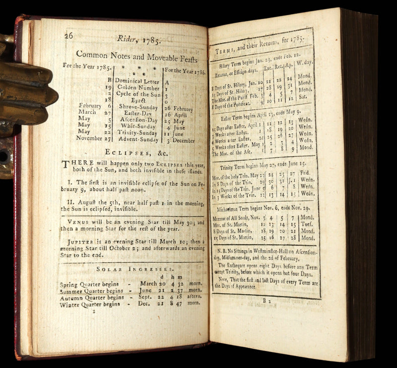 1785 Rare Book - Rider’s British Merlin for the Year of Our Lord God 1785