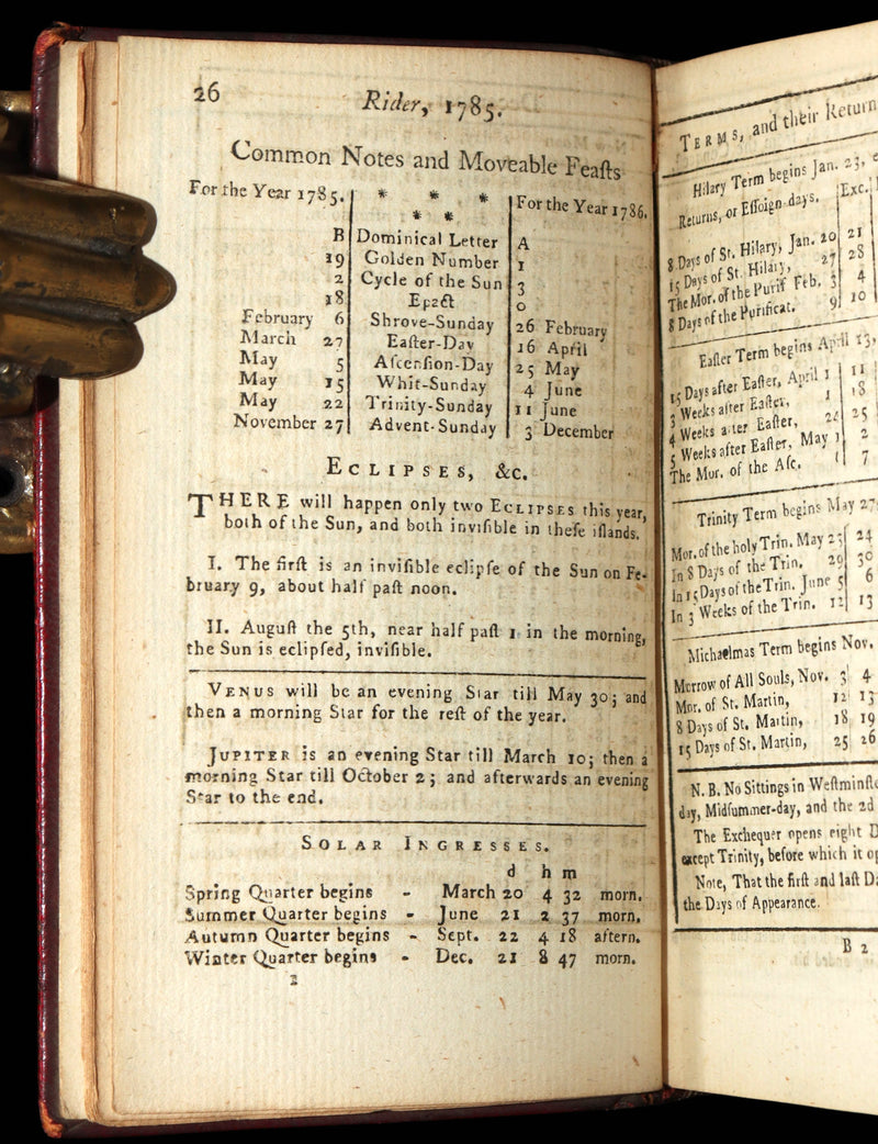 1785 Rare Book - Rider’s British Merlin for the Year of Our Lord God 1785