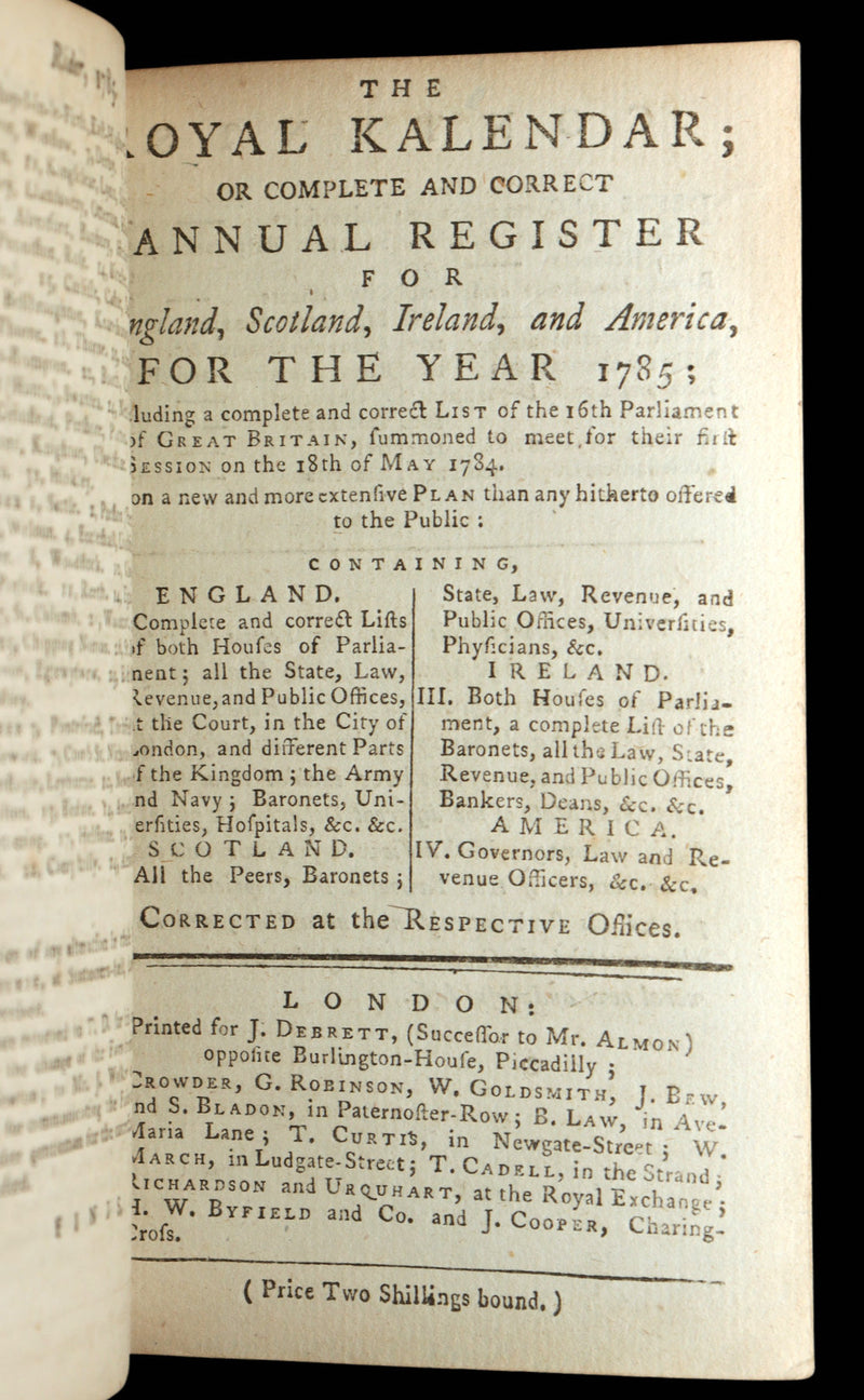 1785 Rare Book - Rider’s British Merlin for the Year of Our Lord God 1785