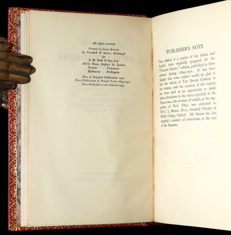 1933 Nice Bayntun Binding- La Divina Commedia by Dante Alighieri, Illustrated