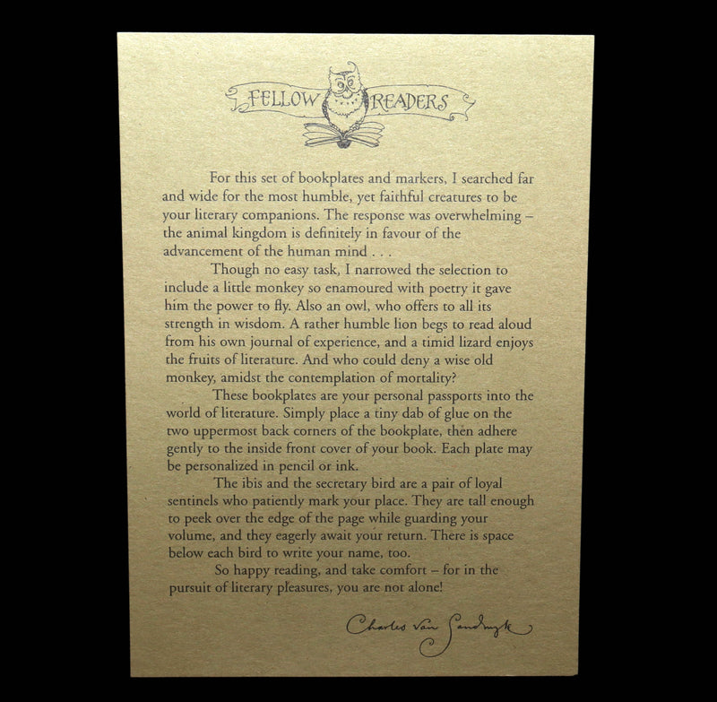 2005 Scarce Literary Companions- 6 bookplates 2 bookmarks by Charles van Sandwyk