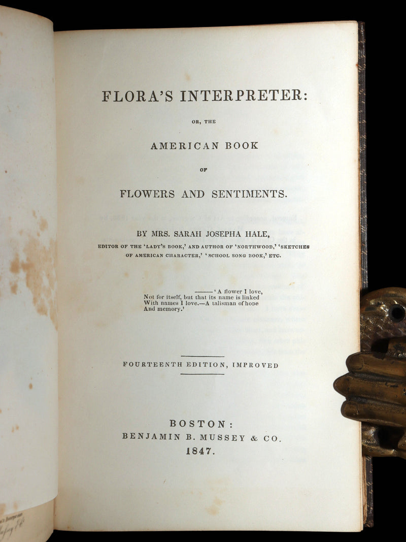 1847 Rare Book - Flora’s Interpreter by Sarah Josepha Hale, Hand-Colored Plates