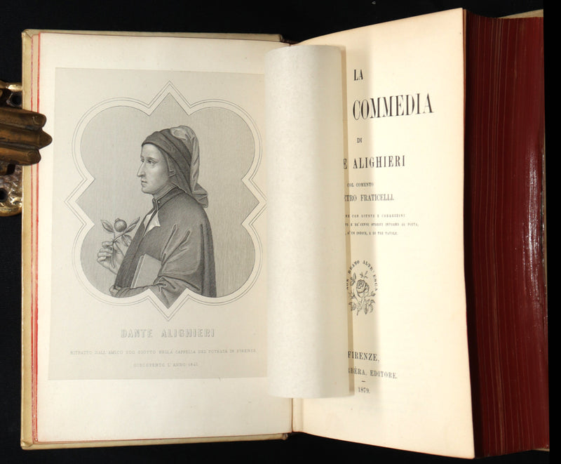 1879 Italian Vellum Book - La Divina Commedia, Divine Comedy by Dante Alighieri