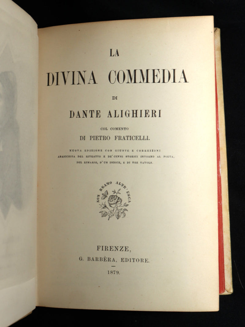 1879 Italian Vellum Book - La Divina Commedia, Divine Comedy by Dante Alighieri