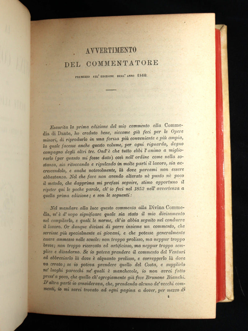 1879 Italian Vellum Book - La Divina Commedia, Divine Comedy by Dante Alighieri