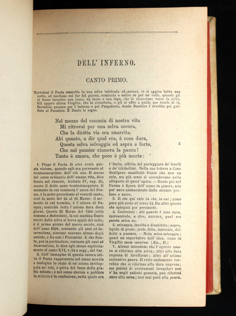 1879 Italian Vellum Book - La Divina Commedia, Divine Comedy by Dante Alighieri