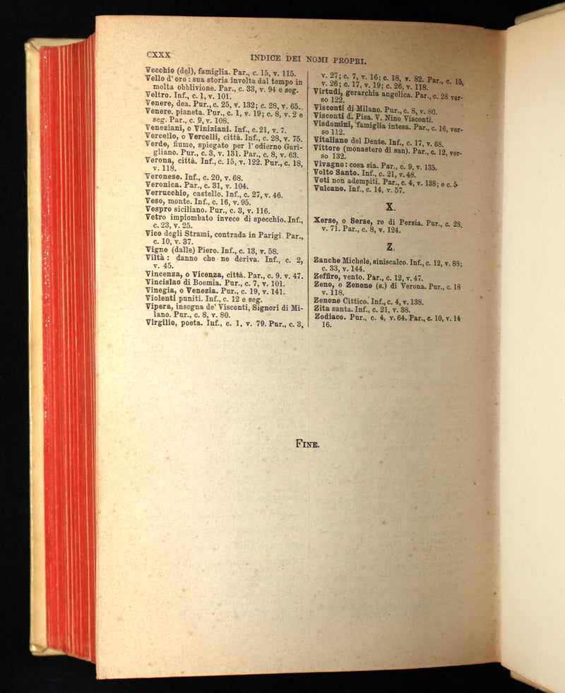 1879 Italian Vellum Book - La Divina Commedia, Divine Comedy by Dante Alighieri