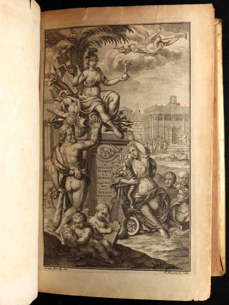 1722 Rare Latin Vellum Book - Florus' Roman History with Map of the Roman Empire