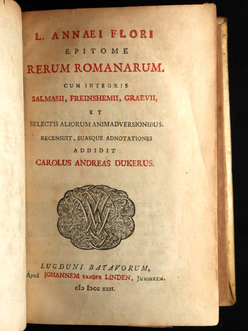 1722 Rare Latin Vellum Book - Florus' Roman History with Map of the Roman Empire