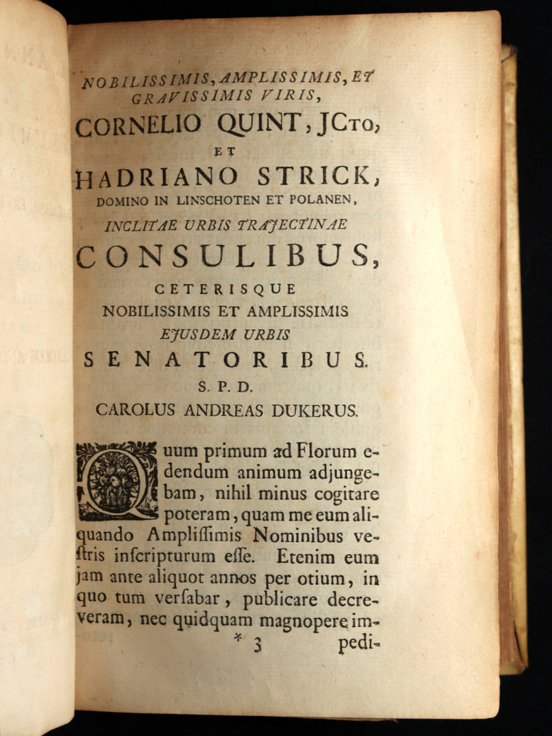 1722 Rare Latin Vellum Book - Florus' Roman History with Map of the Roman Empire
