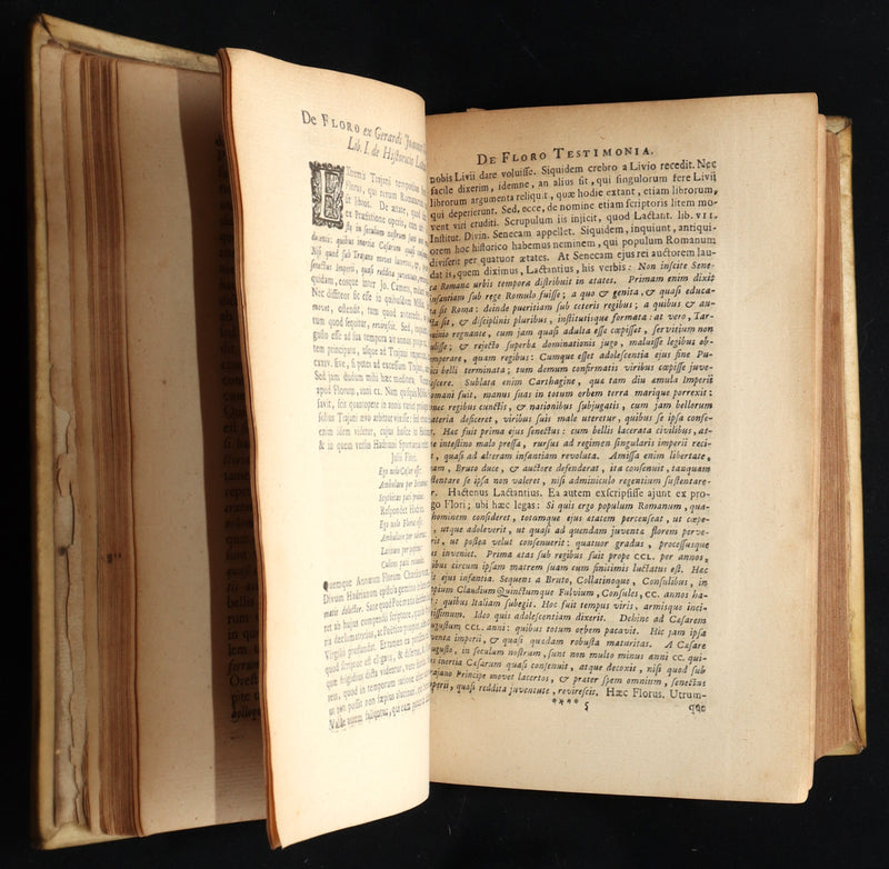 1722 Rare Latin Vellum Book - Florus' Roman History with Map of the Roman Empire