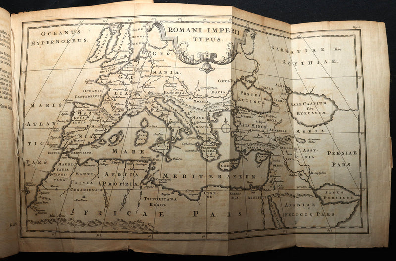 1722 Rare Latin Vellum Book - Florus' Roman History with Map of the Roman Empire