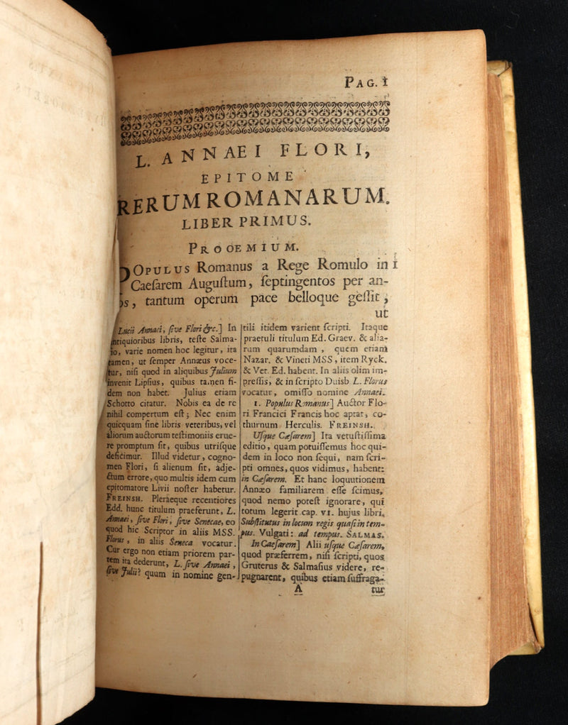 1722 Rare Latin Vellum Book - Florus' Roman History with Map of the Roman Empire