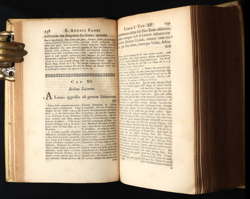 1722 Rare Latin Vellum Book - Florus' Roman History with Map of the Roman Empire