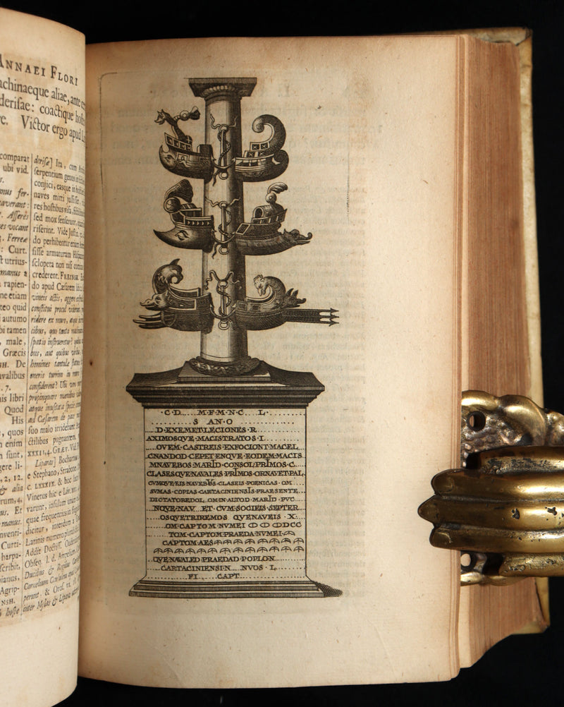 1722 Rare Latin Vellum Book - Florus' Roman History with Map of the Roman Empire