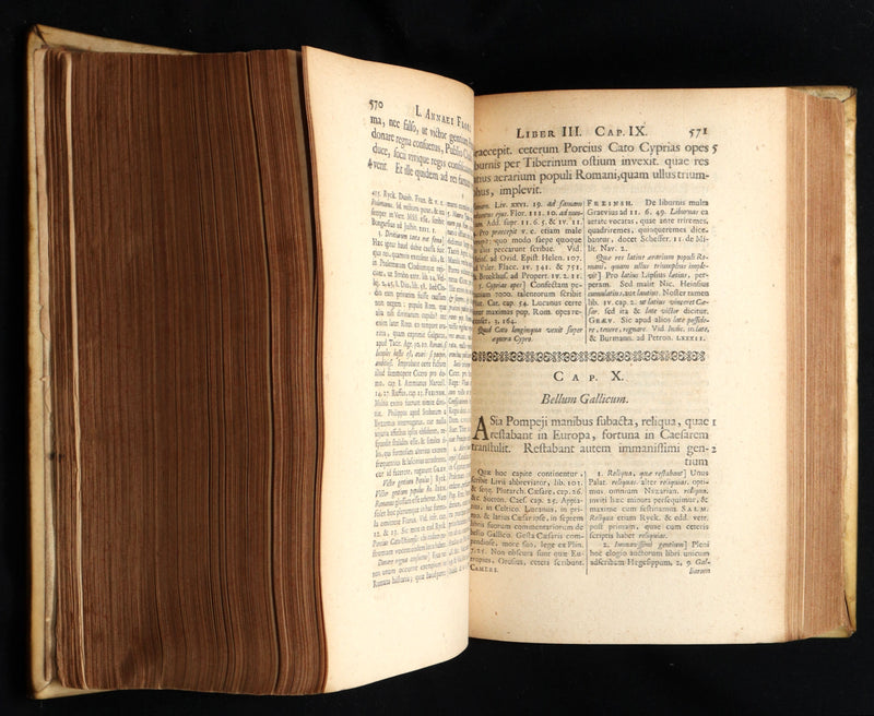 1722 Rare Latin Vellum Book - Florus' Roman History with Map of the Roman Empire