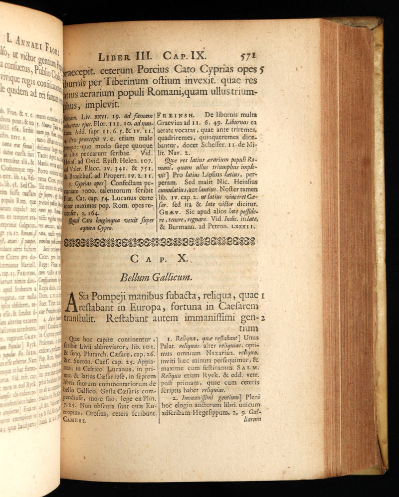 1722 Rare Latin Vellum Book - Florus' Roman History with Map of the Roman Empire