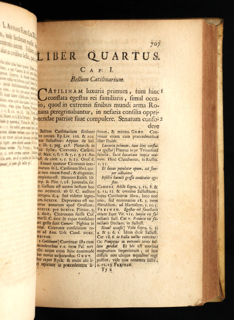 1722 Rare Latin Vellum Book - Florus' Roman History with Map of the Roman Empire
