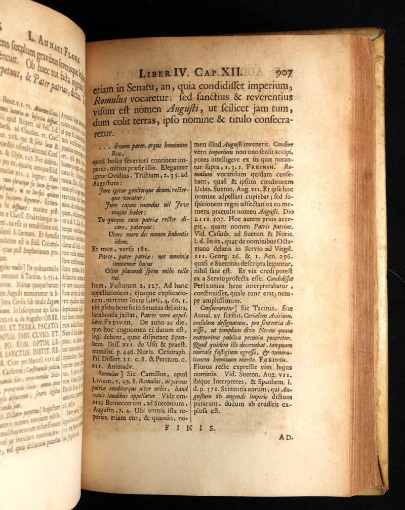 1722 Rare Latin Vellum Book - Florus' Roman History with Map of the Roman Empire