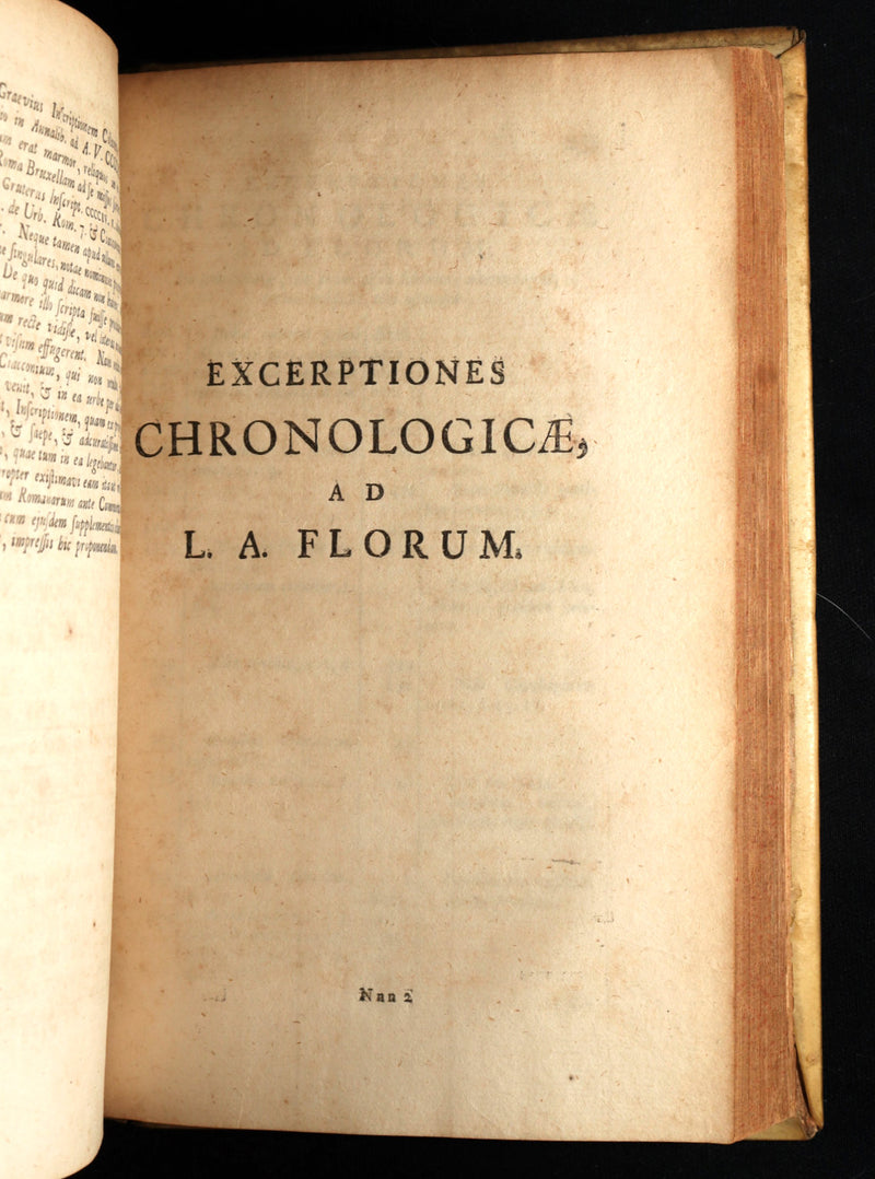 1722 Rare Latin Vellum Book - Florus' Roman History with Map of the Roman Empire