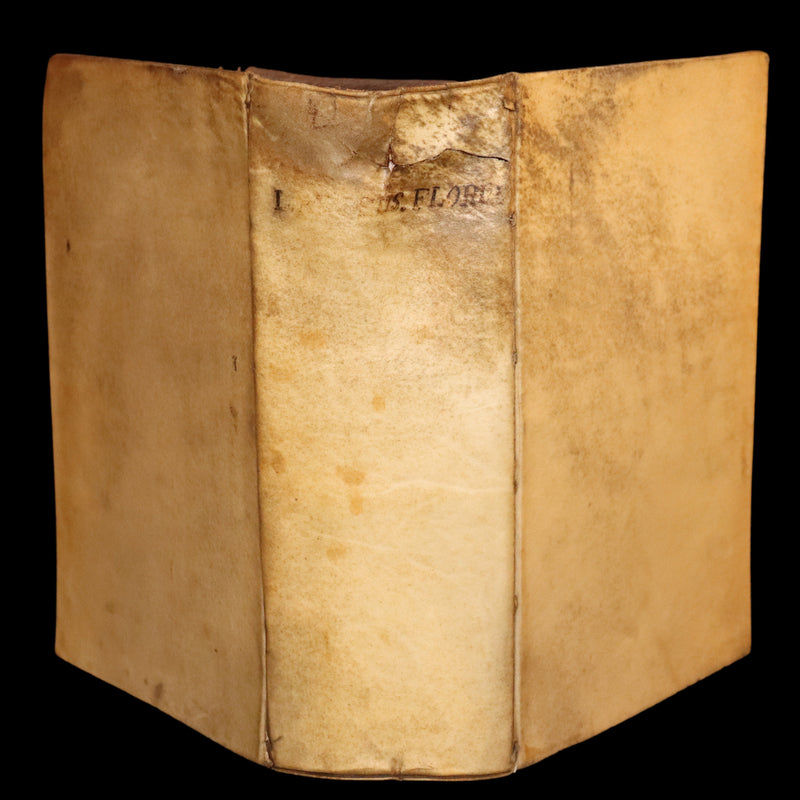 1722 Rare Latin Vellum Book - Florus' Roman History with Map of the Roman Empire