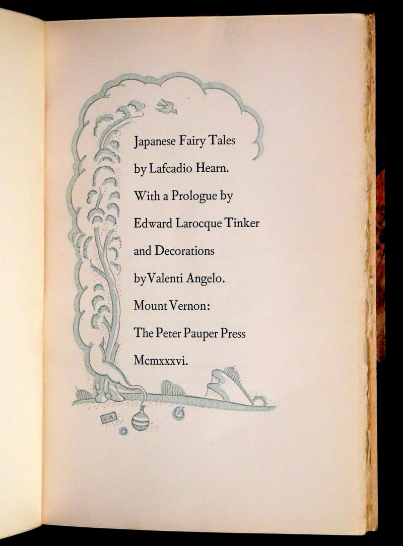 1936  Scarce Limited First Edition - Japanese Fairy Tales by Lafcadio Hearn, illustrated by Valenti Angelo.