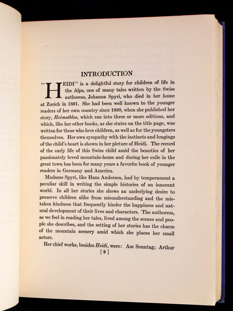1922 Rare Book - HEIDI by Johanna Spyri illustrated in color by Jessie Willcox Smith.