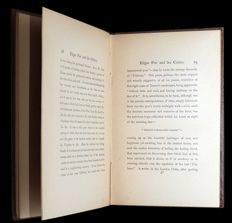 1860 First ED - Edgar Poe and His Critics by Poe's Fiancée Sarah Helen Whitman