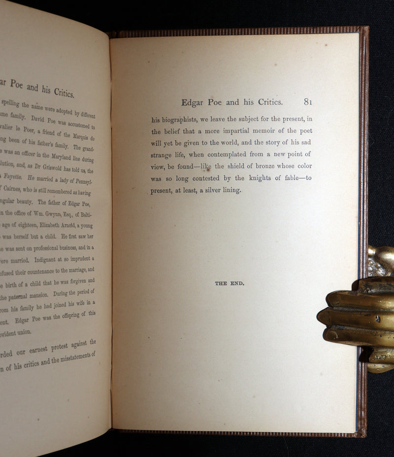 1860 First ED - Edgar Poe and His Critics by Poe's Fiancée Sarah Helen Whitman