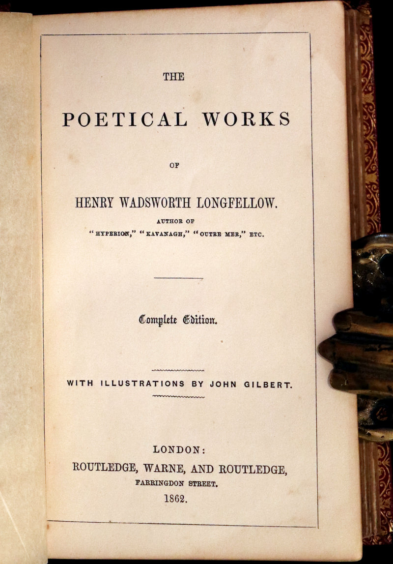 1862 Rare Victorian Book - The Poetical Works of Longfellow Illustrated by Sir John Gilbert.