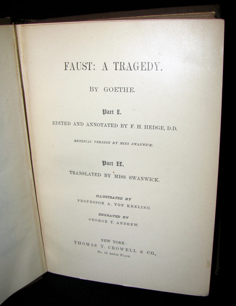 1880 Rare Victorian Book -   Faust - A Tragedy by Goethe, Illustrated by August von Kreling